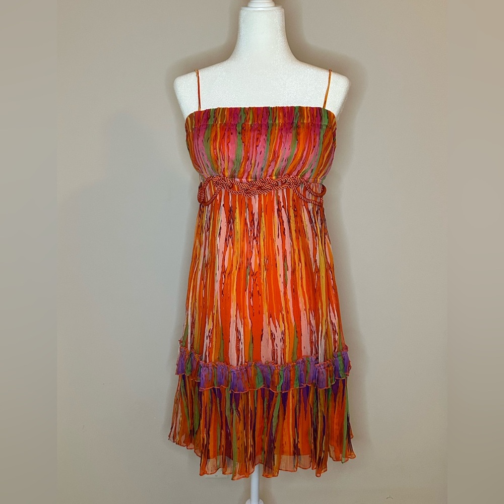 Muse Orange Striped Mini Dress with Multicolor Accents